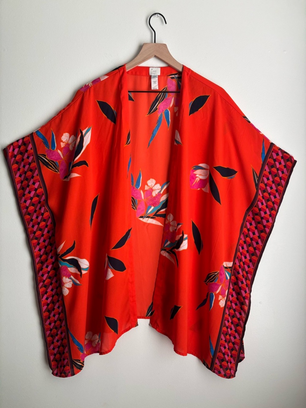 Tropical Floral Kimono Cover Up Resort Vacation Boho Lightweight Open Front OSFM